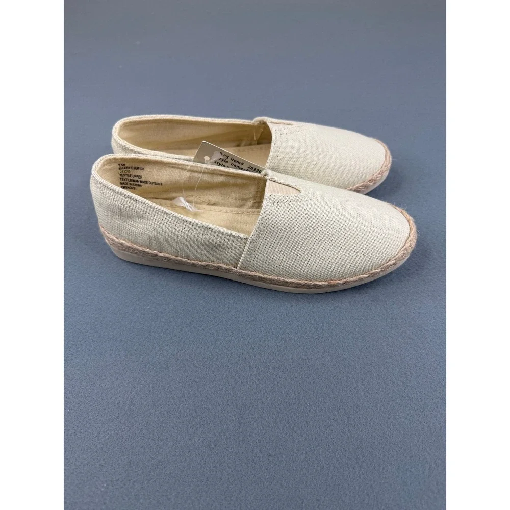 Esprit Ellery Espadrille Flat Womens 7.5 Natural Linen Slip On Shoes NEW